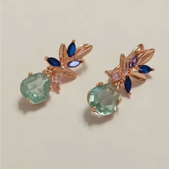 Green Natural Zirconia Pendant Rose Gold Earrings - Picture 2 of 7